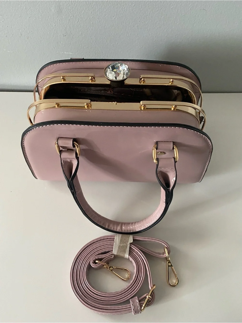 LA TERRA Pink Mini Handbag Top Handle Rhinestone Clasp NWT